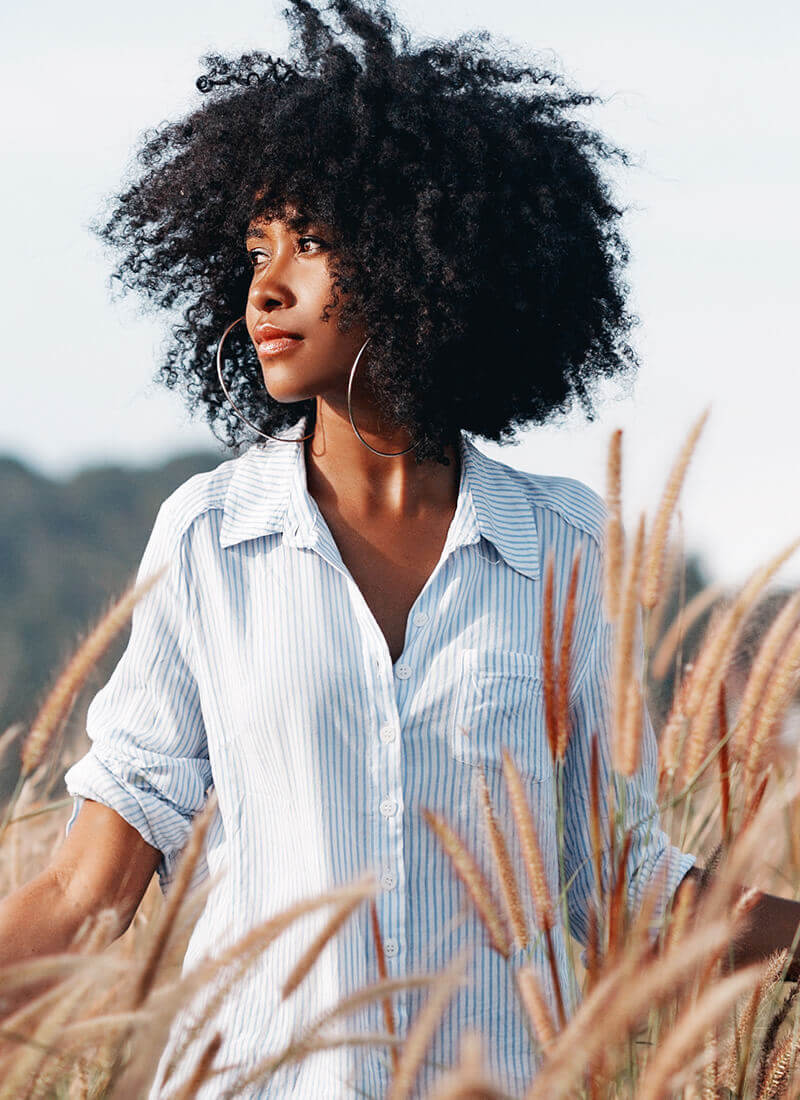 Woman in a button up tshirt