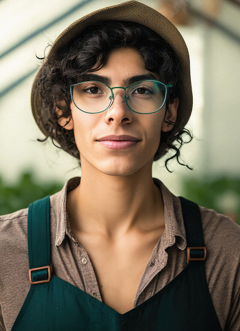 person in a hat and overalls